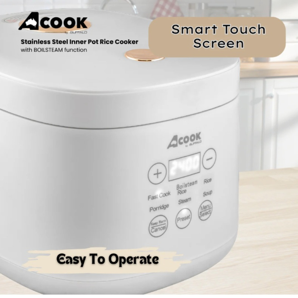 ACook by Buffalo BOILSTEAM Stainless Steel Inner Pot Mini Rice Cooker 2L (4-5 Cups)