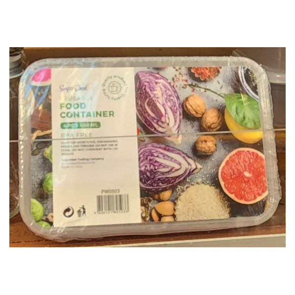 4pc Microwavable Rect Food Container 650ml