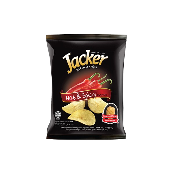 Jacker Potato Chips Hot & Spicy 60gm 12pck per bag