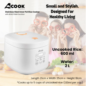 ACook by Buffalo BOILSTEAM Stainless Steel Inner Pot Mini Rice Cooker 2L (4-5 Cups)