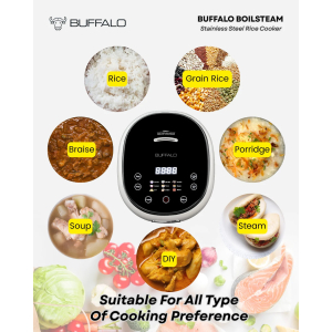 Buffalo BOILSTEAM Stainless Steel 3L Rice Cooker (5 cups)