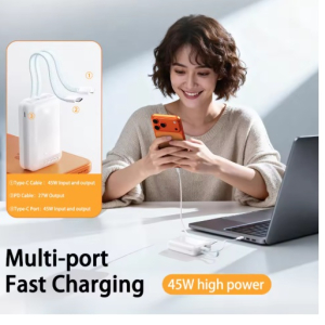20000mAh Portable Power Bank 45W Type-C & Apple Super Fast Charging Cables