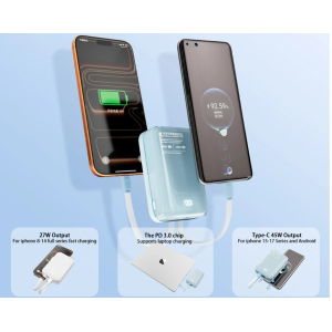 20000mAh Portable Power Bank 45W Type-C & Apple Super Fast Charging Cables
