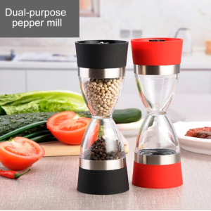 2 in 1 Hourglass Shaped Salt & Pepper Mill Spice Grind...