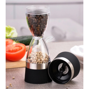 2 in 1 Hourglass Shaped Salt & Pepper Mill Spice Grinder Shaker for Herbs Spices