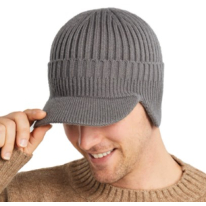 Mens Knitted Beanie with Visor and Earflaps