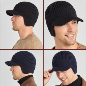 Mens Knitted Beanie with Visor and Earflaps