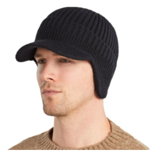 Mens Knitted Beanie with Visor and Earflaps