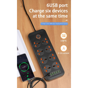 8 Plug, 6 USB Universal Power Board 2M Cable 3.1A Fast Charging, Multi Adaptor