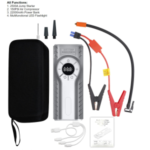 4-In-1 2500A Jump Starter Power Bank 22000mAh 150PSI Air Compressor Tyre Inflator