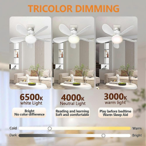 52cm Silent Ceiling Fan with 3 Light Modes, 5 Blades, Plus Remote E27/E14/B22